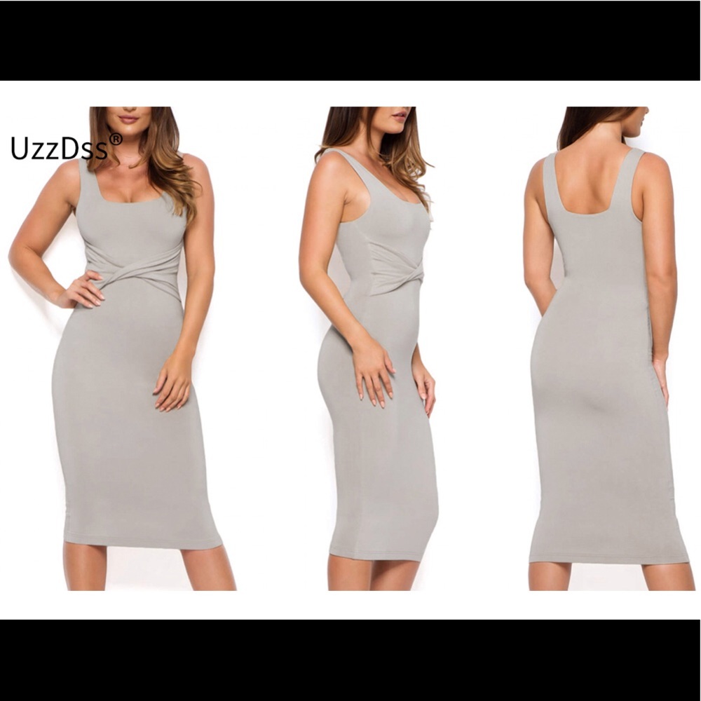 Summer Sexy Sleeveless Body-con Midi Dress Gray - Picture 3 of 4